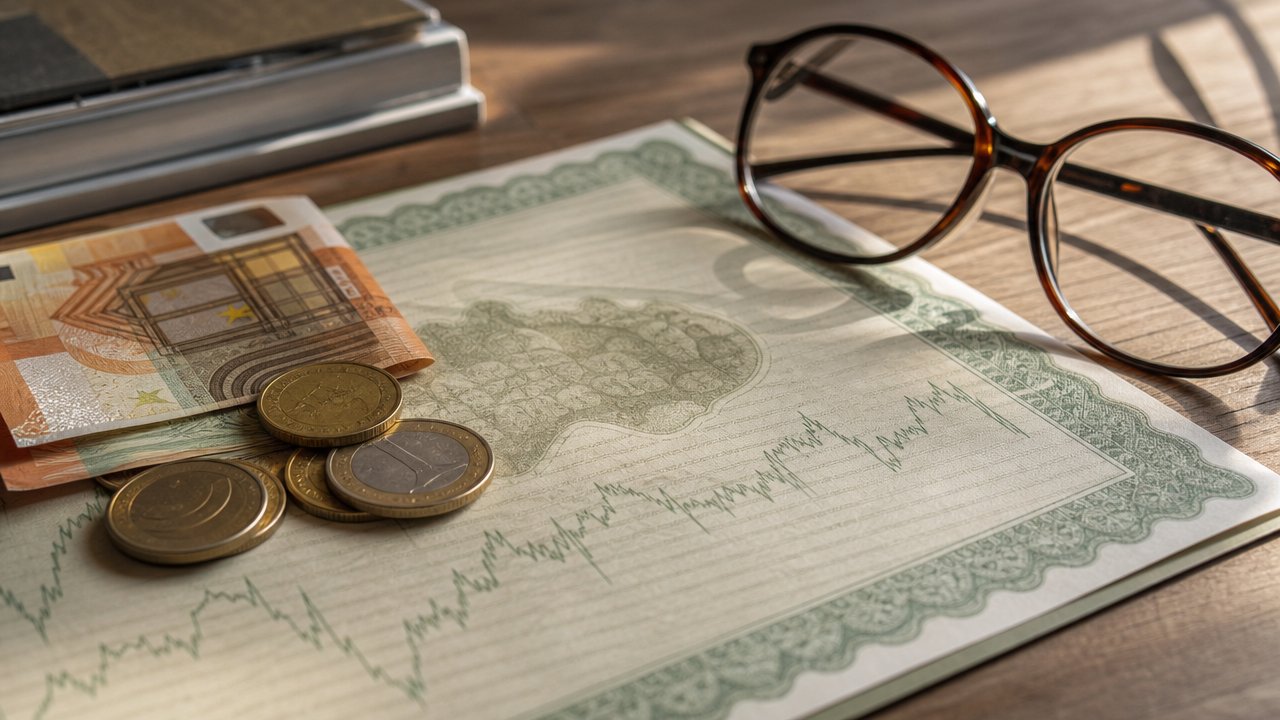 Immagine illustrativa: documenti finanziari, grafici e monete in euro su una scrivania, nessuna persona riconoscibile