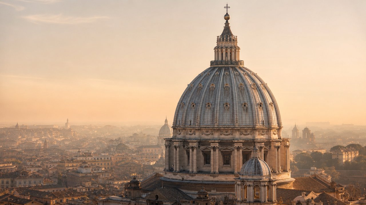 Immagine illustrativa: la cupola di una grande basilica all'alba, simbolo generico del Vaticano