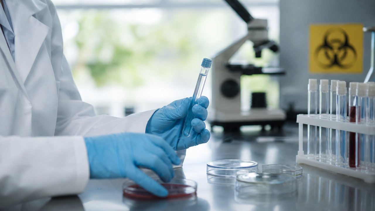 Immagine illustrativa: provette e attrezzature in un laboratorio di ricerca biologica