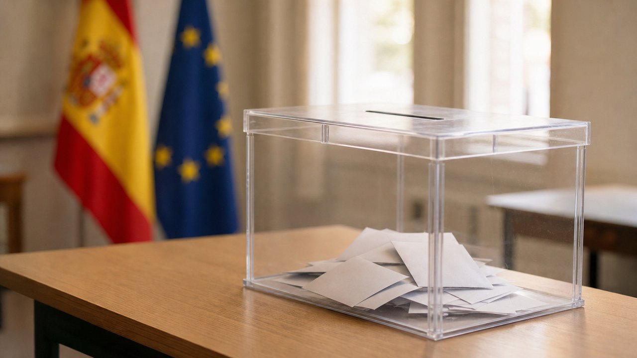 Immagine illustrativa: un'urna elettorale generica con bandiere europee sfocate sullo sfondo